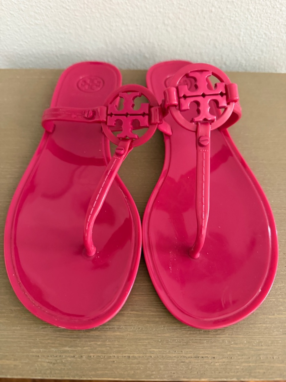 Tory Burch Hot Pink Jelly Logo Thong Sandals